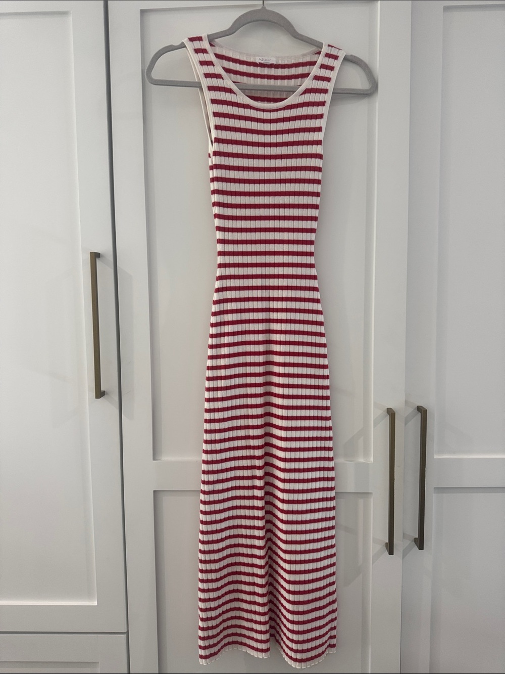 Le Lis Red and White Striped Ribbed Maxi Dress